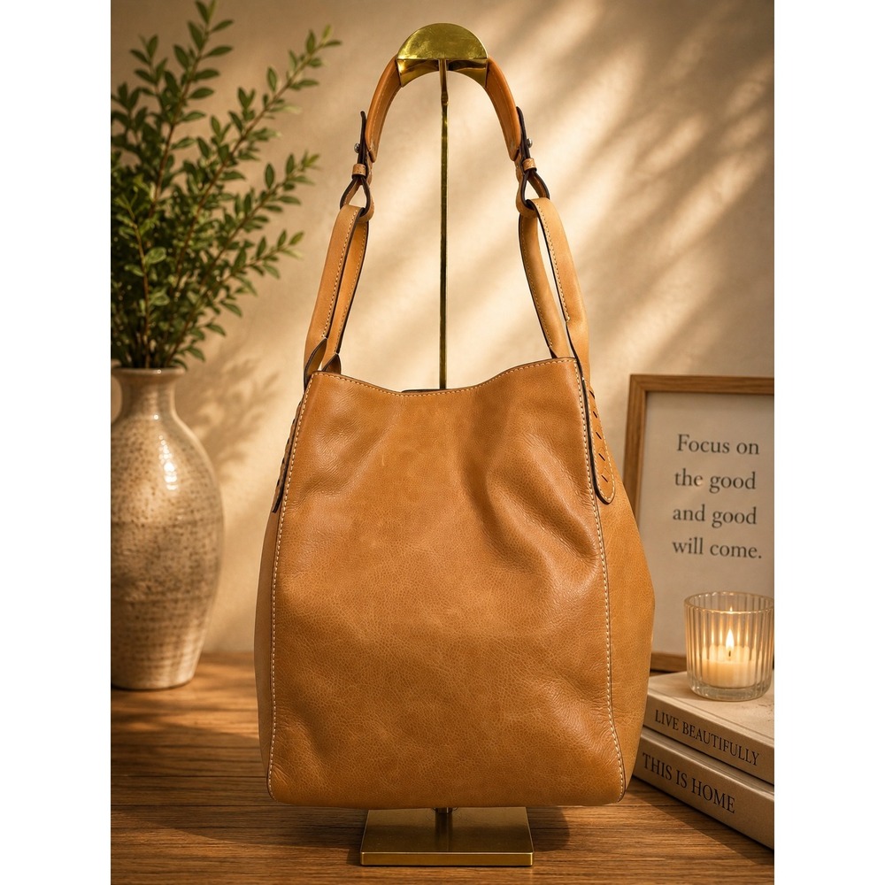 Frye Reed Hobo Tan Leather Shoulder Bag DB0244 Woven Detail NWT
